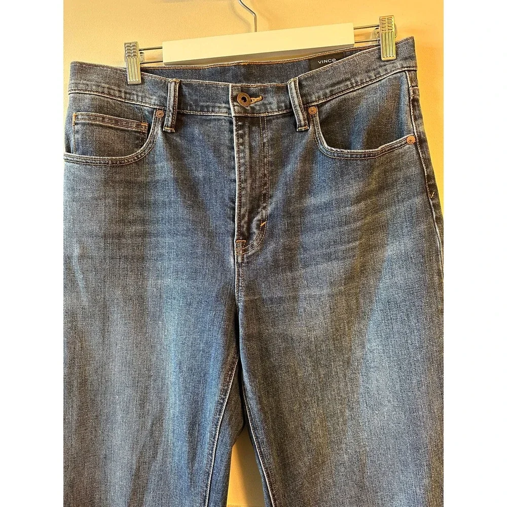 VINCE Distressed Wide Leg Flare Blue Jeans SZ 31 NWOT - Picture 2 of 5